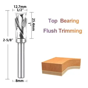 8mm Shank Spiral Flush Trim Router Bit with Bearing 1/2 Inch/12.7mm Cutting Diameter Flush Trimming Woodworking Tool