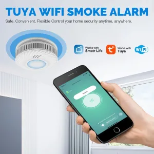 Tuya Smart WiFi Smoke Detector Long Battery Audible and Visual Alarm APP Remote Control 2.4G Wireless Home Kitchen Shop Fire Sound Alarm Sensor
