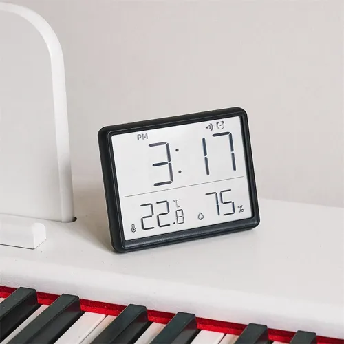 LCD Digital Alarm Clock Large Display with Temperature Humidity Monitor Multi-functional Magnetic Design Portable and Compact Ideal for Travel Desk Nightstand