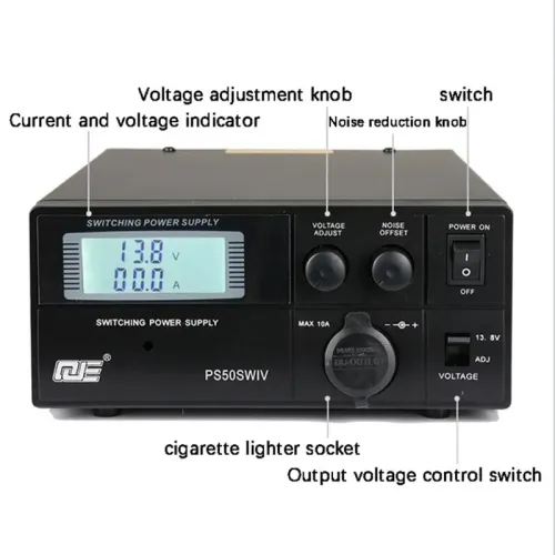 PS50SWIV DC Power Supply 50A High Current Adjustable 9-15V with LCD Display Short Circuit Protection Temperature Controlled Fan