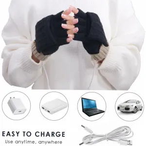 1Pair USB Electric Heated Gloves Fashion Cold Warm Heating Windproof Half Bare Finger Knit Gloves for Men and Women