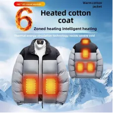 TENGOO 6 Zones Fashionable Color-blocked Heated Jacket for Men Women 3 Temperature Levels Winter Warm Bread Style Outerwear Loose Fit