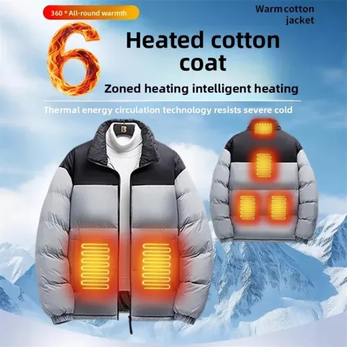 TENGOO 6 Zones Fashionable Color-blocked Heated Jacket for Men Women 3 Temperature Levels Winter Warm Bread Style Outerwear Loose Fit