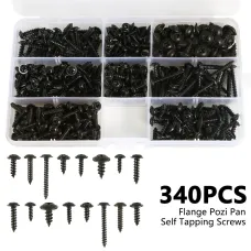 340Pcs Pan Head Tapping Screw Cross Head M3/M3.5/M4/M4.8 Self Tapping Screw Set Assortment Kit Black Furniture Carbon Steel