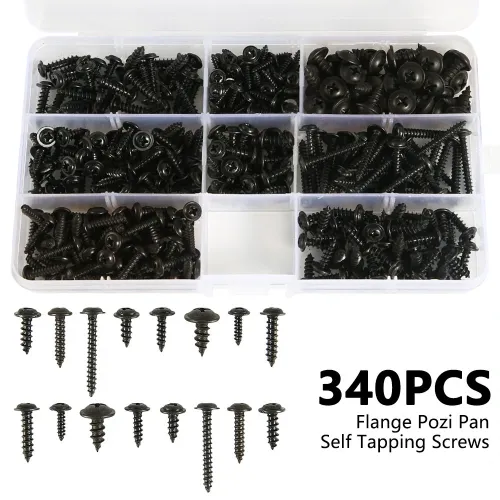 340Pcs Pan Head Tapping Screw Cross Head M3/M3.5/M4/M4.8 Self Tapping Screw Set Assortment Kit Black Furniture Carbon Steel
