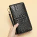 Ekphero Genuine Leather Crocodile Texture Wallet Unisex Long Business Handheld Bag Zipper Card Holder Fashion Cowhide Money Clip Purse