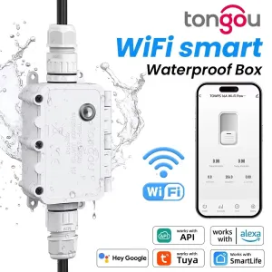 TONGOU 16A Tuya WiFi Smart Waterproof Switch Box Real-time Power Display Timing Function Voice Control with Alexa Google Home Voltage & Current Protection