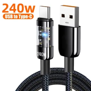 10A 240W USB-A to Type-C Cable Fast Charging Data Transmission Copper Core Line 0.25M/1M/1.5M/2M Long for iPhone 16 16 Pro 15 14 Pro Max for Huawei Pura X for Xiaomi 15 Ultra for Samsung Galaxy S25 Ultra