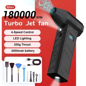 Turbo Fan 180000RPM Peak Powerful Air Blower 52m/s Speed Dual 4000mAh Batteries LED Lighting 4-Gear Speed Compact Portable Dust Blowing