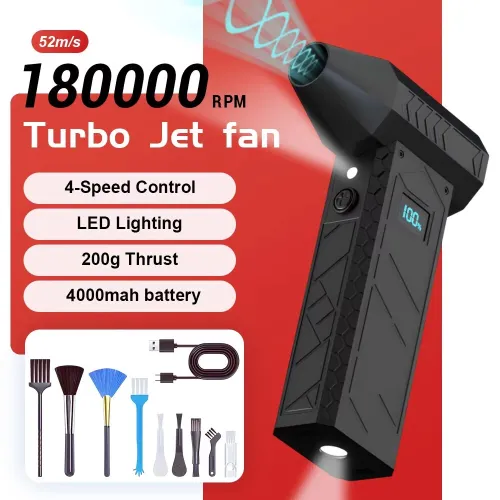 Turbo Fan 180000RPM Peak Powerful Air Blower 52m/s Speed Dual 4000mAh Batteries LED Lighting 4-Gear Speed Compact Portable Dust Blowing