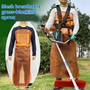 Breathable Mesh Lawn Mowing Apron Safety Protection Full Body Coverage Adjustable Waist Strap with Storage Pocket Gardening Trimming Polyester Fabric Lightweight