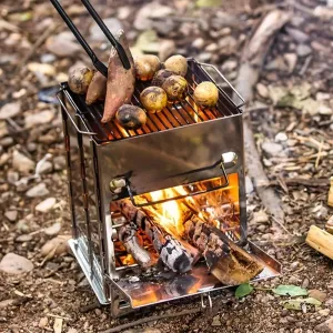 IPRee Folding Stainless Steel Oven Portable Wood Burner Camping Wood Stove Mini BBQ Grill Carry Bag Camping Supplies Fire Wood Heater