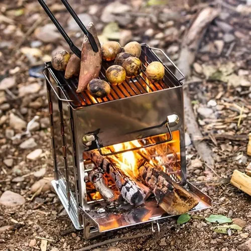 IPRee Folding Stainless Steel Oven Portable Wood Burner Camping Wood Stove Mini BBQ Grill Carry Bag Camping Supplies Fire Wood Heater