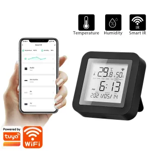 S09 Tuya Smart WiFi Universal IR Remote Temperature Humidity Sensor with Digital Display Screen for Air Conditioner TV AC Works with Alexa Google Home