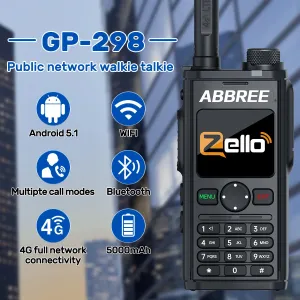 ABBREE GP-298 Public Network Walkie Talkie 4G LTE Android 5.1 WiFi Bluetooth Long Range 5000mAh Two-Way Radio Group Call Noise Cancellation Global POC Zello Compatible Sim Card