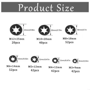 65 Steel Internal Tooth Washers Assortment 340Pcs Black Coated Quick Speed Locking Rings Corrosion Resistance M3 M4 M5 M6 M8 M10 Industrial Automotive Household Use