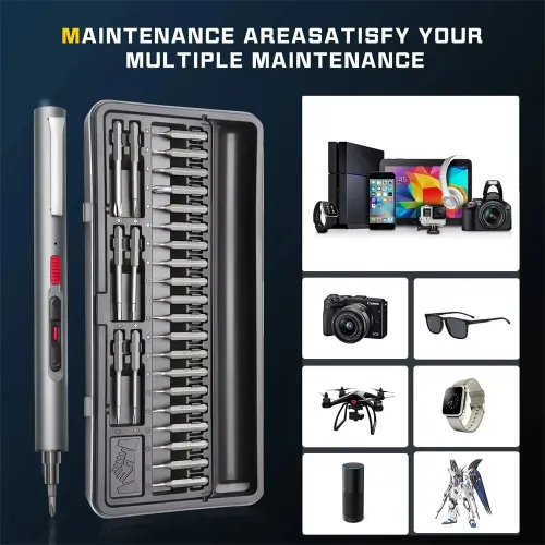 CreationSpace CS0802A/CS0802B Mini Electric Screwdriver Set Rechargeable Lithium Battery 3 Torque Settings 26 Precision Bits LED Light Portable Repair Tool Fast Charging