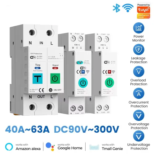 DLQ010/DLQ011/DLQ012 1P40A 2P63A Tuya WiFi Circuit Breaker Smart Home Wireless Remote Control Smart Switch Real-Time Whole-Home Power Monitor Voice Control with Alexa Google Home