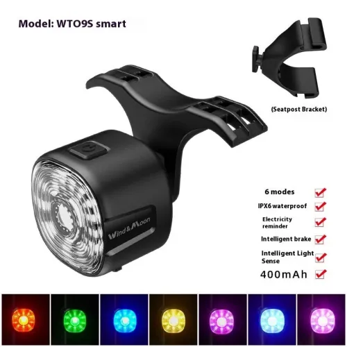 Wind&Moon WT09Smart USB Rechargeable Waterproof LEBike Rear Light with Smart Brake Sensing for Night Cycling and MTB