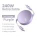 PD240W USB-C to USB-C Retractable Cable Fast Charging Data Transmission Thick Copper Core Line 12CM-100CM Long for iPhone 16 16 Plus 15 15 Pro for Huawei Mate XT for Xiaomi 15pro for Samsung Galaxy Z Flip6