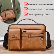 WEIXIER Men's PU Material Crossbody Bag Men's Business Briefcase Bag Portable Single Shoulder Bag Casual Bag Men's Bag Gift For Father/Anniversary