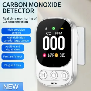 Direct Insertion Carbon Monoxide Monitor 2.1 Inch Screen 0-999ppm Real Time Updates Plug and Play Air Quality Alarm Gas Sensor