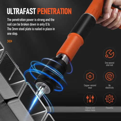 Manual Nail Gun Kit Adjustable 5 Gear Steel Nail Tool Lightweight Portable for Concrete Wall Brick Wood Installation