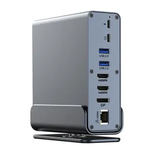 15-in-1 Type-C Vertical Docking Station with 10Gbps USB-C / USB3.0 / USB2.0 / PD100W / 4K DP/HD / RJ45 / Audio / SD&TF3.0 Multiports Splitter Adapter for PC Laptop Computer