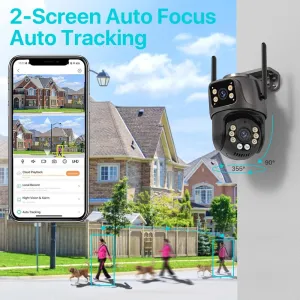 6MP HD Dual Lens Wifi IP Camera PTZ Outdoor AI Tracking Two Way Audio Night Vision Full Color Camera for Home Security P2P iCSee EU Plug