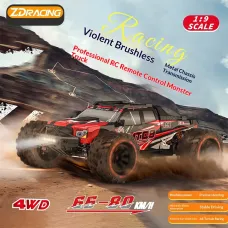 ZD Racing MT09 RTR 1/9 2.4G 4WD 85km/h 4S Brushless RC Car Desert Off-Road Monster Truck Large Foot Metal Chassis Drive Shaft Gears Oil Filled Shocks LED Light Professional High Speed Vehicles Models Toys