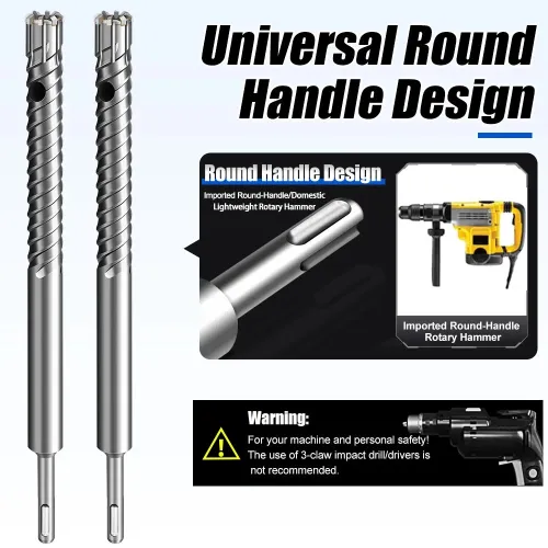 SDS Plus Rebar Cutting Drill Bit 8 Blade Tungsten Carbide Tip HRC60 Alloy Steel Body Titanium Coated Reinforced Concrete Cutting