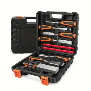 10PCS Wood Carving Chisel Set with 6pcs Premium Wood Chisel with Honing Guide / Heat-Treated 60 Cr-V / Sharpening Stone / Carpenter Pencils