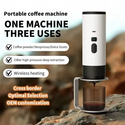 IPRee 3-in-1 Portable Electric Coffee Maker Capsule Coffee Grinder Travel Coffee Maker with Cordless Heating for Car and Home Camping