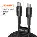 Toocki 100W Type-C to Type-C Cable QC4.0 Fast Charging Data Transmission Thick Wire Core Line 0.5M/1M/2M Long for Huawei Mate50 for Xiaomi Mi13 for Samsung Galaxy Z Flip 4 for OPPO Reno8 for Pad Air4 10.9