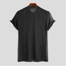 Men Mesh See-Through T-Shirt Training Fitness Sport Casual Short Sleeve Slim Fit Thin Tee Tops