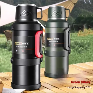 Xmund 1.7L Large Capacity Stainless Steel Thermos Bottle with Handle Outdoor Portable Large Capacity Thermal Water Bottle ,Keep Hot and Cold for Outdoor Travel, Camping