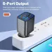 BK320-3A3C PD50W 6-Port USB PD Charger 3USB-A+3USB-C PD3.0 QC4.0/3.0/2.0 FCP Fast Charging Wall Charger Adapter EU Plug US Plug for iPhone 16 16 Pro 15 14 13 Pro Max for Huawei Pura X for Samsung Galaxy S25 Ultra
