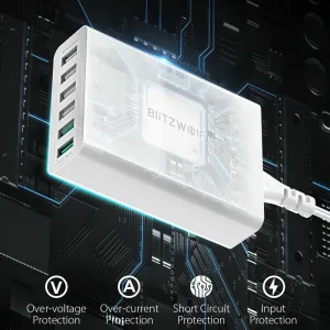 BlitzWolf BW-S15 60W 6-Ports USB Charger Dual QC3.0 Desktop Charging Station Smart Charger EU Plug Adapter