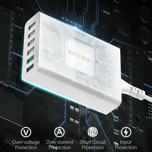 BlitzWolf BW-S15 60W 6-Ports USB Charger Dual QC3.0 Desktop Charging Station Smart Charger EU Plug Adapter