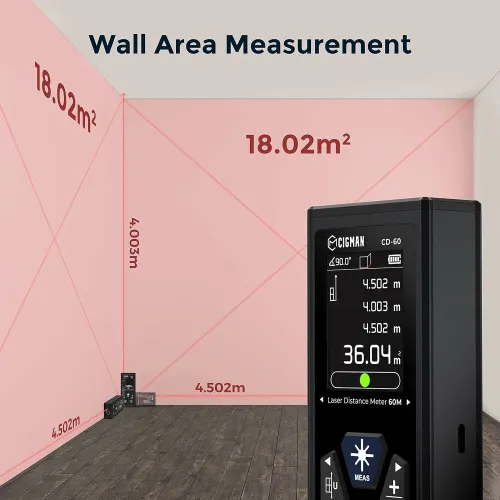 EU US Direct CIGMAN CD-60 393ft 120M Dual Laser Distance Meter High Precision Rechargeable Bilateral Unidirectional Measure with Large LCD Display Multifunctional Modes Ideal for Construction Sites Home Renovation Projects