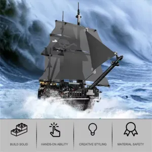 653000 Black Sorcerer Ship Building Blocks Skeleton Ghost Boat Model Assembly Bricks Toys Desktop Decoration Kid Birthday Boy Adult Gifts