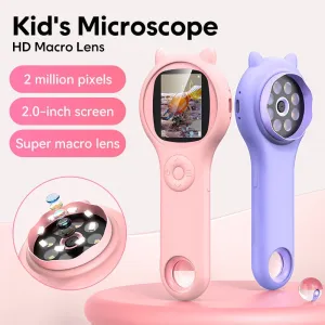 600mAh 500X Children's HD IPS Microscope Plant Specimen Magnifier Portable Microscope for Children Aged 8-12