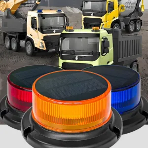 Solar Powered LED Warning Strobe Light Magnetic Base IP65 Waterproof Rechargeable for Emergency Safety