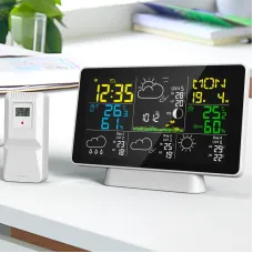 Tuya Wifi Wireless Weather Station Alarm Clock With 7.5 Inch Display / Atomic Clock / Weather Forecast / Outdoor Thermometer / Air Pressure / Moon Phase