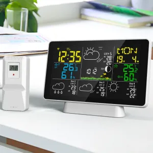 Tuya Wifi Wireless Weather Station Alarm Clock With 7.5 Inch Display / Atomic Clock / Weather Forecast / Outdoor Thermometer / Air Pressure / Moon Phase