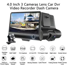 4 Inch 3 Channel Dash Cam Full HD 1080P Front Rear Interior Car Camera Night Vision 170 Degree Wide Angle G-Sensor Loop Recording Parking Monitor