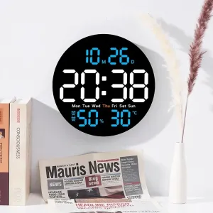 10inch LED Large Digital Wall Clock With Remote Control Auto Dimming 10 Level Brightness Digital Alarm Clock Temperature Humidity Date Week Display Countdown Timing Clock For Home Farmhouse Office