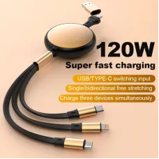 5A 120W USB-A/Type-C to iP/Type-C/Micro USB Cable Fast Charging Data Transmission Copper Core Line 1.2M Long for iPhone 17 17Pro 16 15 14 Pro Max for Huawei Pura 80 Ultra for XIAOMI for SAMSUNG