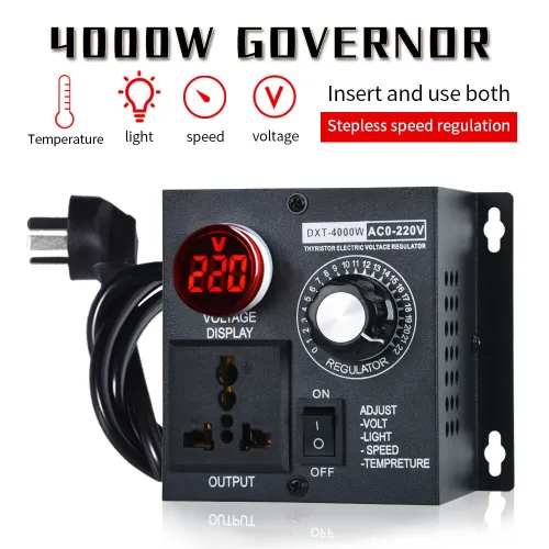 4000W Thyristor Electronic Voltage Regulator 4000W AC110V/220V Wide Control Range with Zero Lag Delay Voltage Absorption Circuit Multiple Protections Adjustable Output