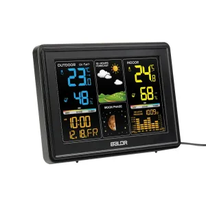 BALDR Wireless Weather Station Digital Display Alarm Clock Calendar Temperature Hygrometer Meter Weather Forecast Radio Wave Moon Phase Barometer Sensor